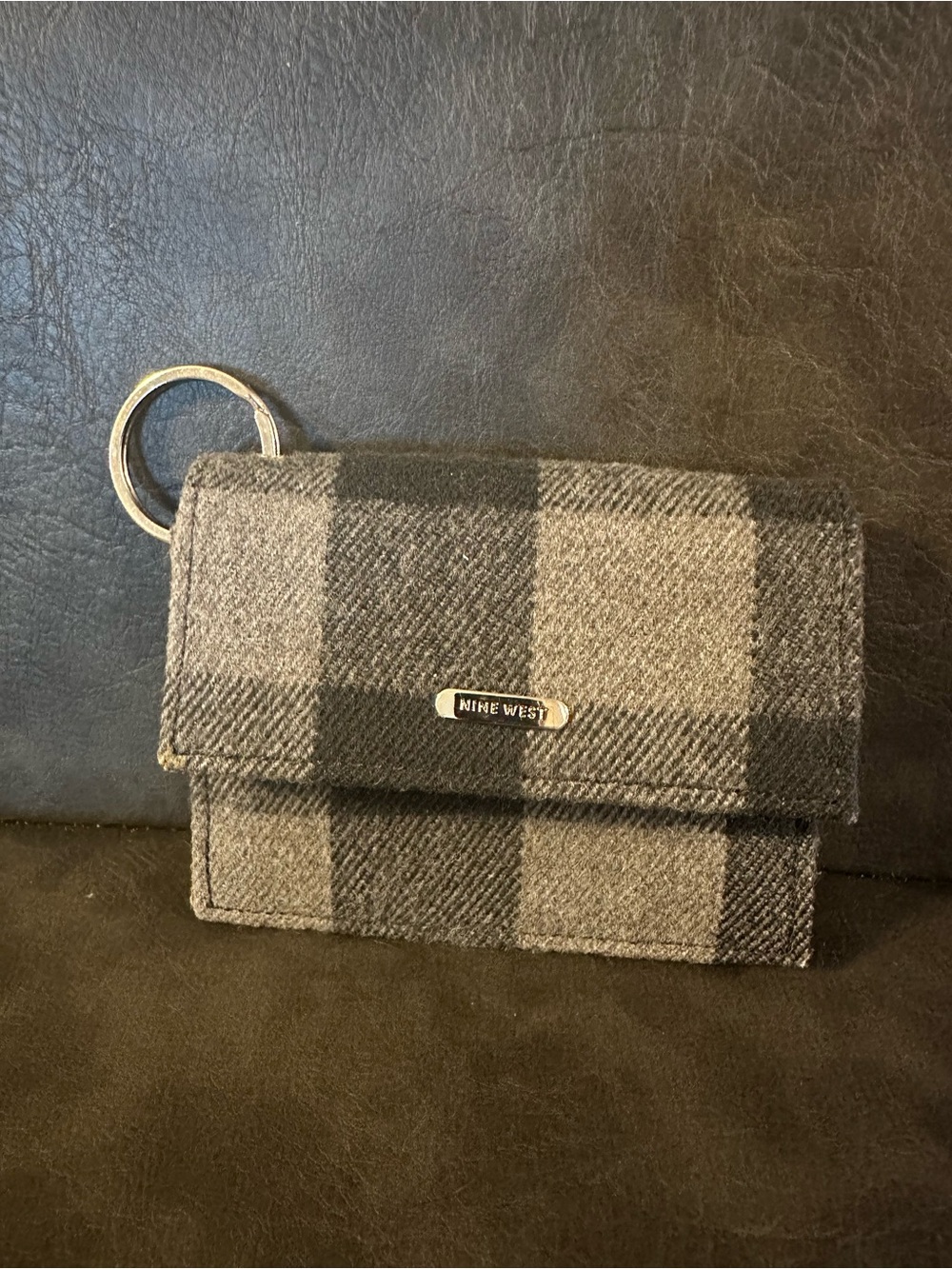 Nine West Gray Plaid Keyring Wallet